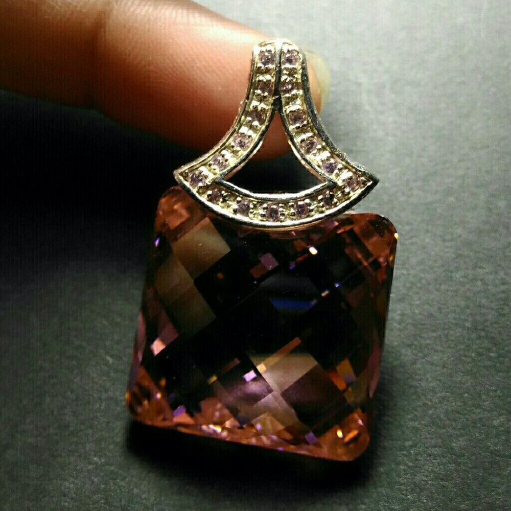 Princess cut pink CZ 925 Pendant